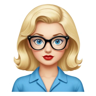 50's pin up,  blonde, black glasses and blue eyes full figure sticker