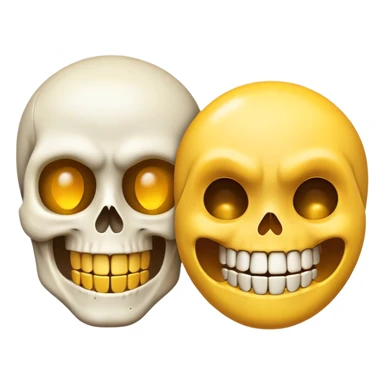An Emoji split in half, one side is yellow and smiling, the other is an angry skeleton sticker