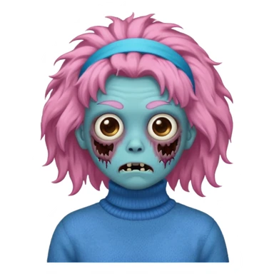 brown fluffy haired blue zombie with pink turtleneck sweater and hair band sticker
