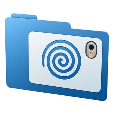 Minimalist blue Telegram channel icon of a card back. The card is face down, slightly tilted. A single, elegant fingerprint spiral is centered on the card back, symbolizing identity and unique associations. Monochromatic blue and white. Clean, flat design. sticker