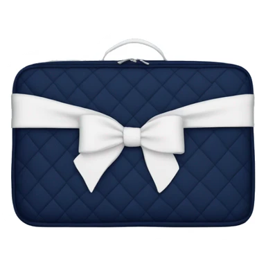 Navy blue quilted laptop case with a white bow on the case sticker