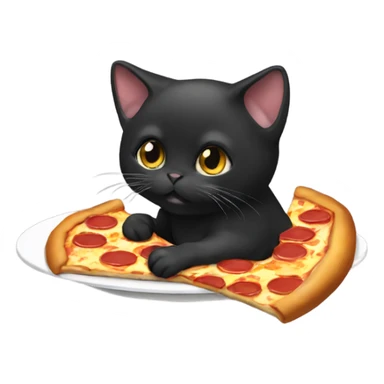 Black munchkin cat eating pizza sticker