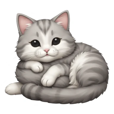 grey and white small cat with eyes closed lying down upside down with its head resting on its curled paw sticker