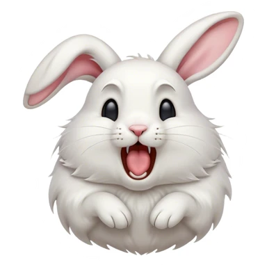 Cinematic Cute Yawning White Rabbit Portrait Emoji, Head tilted slightly with a dramatic, wide-open yawn, showcasing a smooth, silky white fur with floppy ears, round dark eyes barely open in drowsy contentment, Simplified yet irresistibly adorable features, highly detailed, glowing with a soft, cozy glow, high shine, relaxed yet expressive, stylized with a touch of whimsy, bright and endearing, soft glowing outline, capturing the essence of a sleepy yet affectionate bunny, so drowsy it feels like it could stretch out of the screen and curl up for a nap! sticker