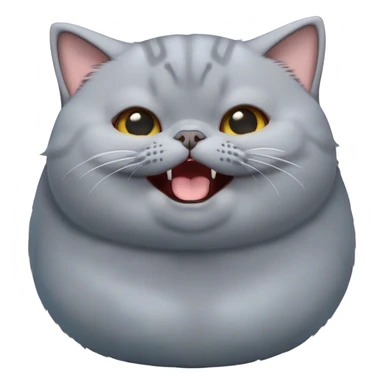 Cinematic Cute Chubby Grey British Shorthair Cat Portrait Emoji, Head tilted playfully and yawning, round and plump body with sleek soft grey fur and subtle blue undertones, Simplified yet adorable features, highly detailed, glowing with a warm, friendly glow, high shine, curious yet calm, stylized with a touch of whimsy, bright and endearing, soft glowing outline, capturing the essence of a mischievous yet loving and lazy kitty, so cute it feels like it could stretch out of the screen and cuddle! sticker