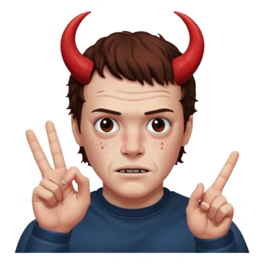 Eddie the freak from stranger things with his iconic hand sign over his head pretending to be the devil I think sticker