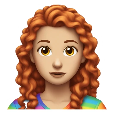a white girl with long red curly hair in a pony tail with rainbow shirt being bad ass sticker