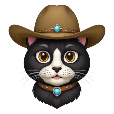 combine the cowboy empjis with a bclack cat emoji and make it have a black thick moustache over the cat wiskers sticker