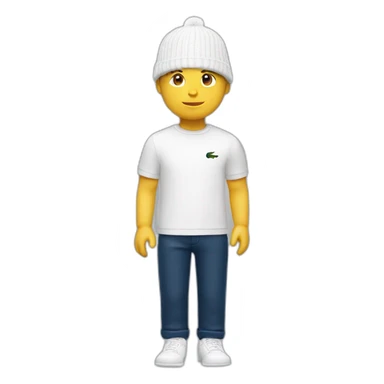 white boy using lacoste beanie with lacoste sticker