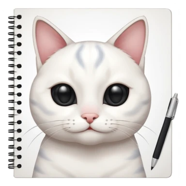 gatita blanca con manchas grandes negras en los ojos feliz en viendo una libreta con anillado sticker