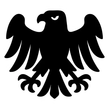 2d eagle symbol, entire body visible, one solid shape, no outlines, scary and fierce sticker