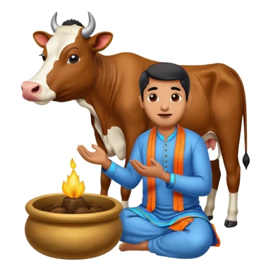 Indian man worshipping cow sticker