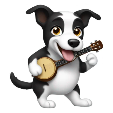 Black and white dog playing banjo sticker