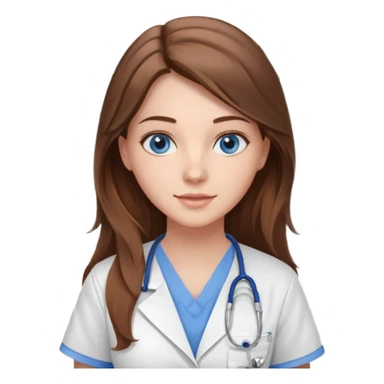 inside a classroom at university that says nursing school on the board with a pretty female nursing student with long brown hair, blue eyes sticker