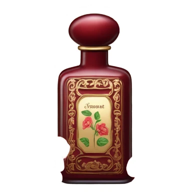 Dark red vintage French style perfume bottle with red begonias sticker
