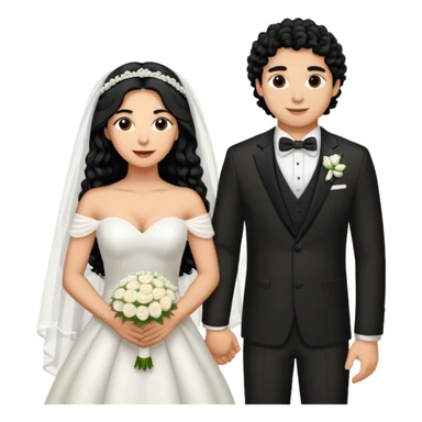 hispanic women with long black hair and light skinned man with short light brown curly hair getting married  sticker