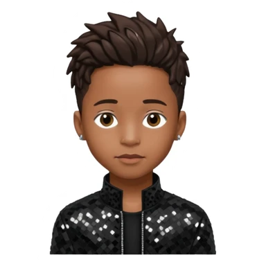 Jaden Smith with dark brown hair, black sequin outfit sticker