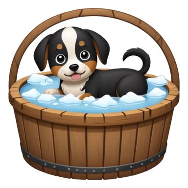 ice bath with a dog in id from wood round sticker