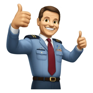 Kenneth Copeland with thumbs up in front of an airplane  sticker