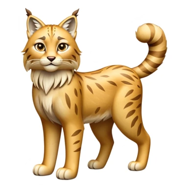 Cinematic-Lynx-Realistic-Full-Body-Standing-Emoji – Tail flicking slightly, head tilted dramatically, powerful yet sleek frame covered in soft golden-brown fur with faint spotting, long legs and large paws poised elegantly, simplified yet realistic focused features, highly detailed, glowing with an almost sarcastic glow. sticker