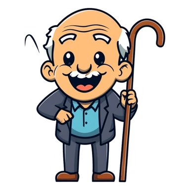old man with cane laughing hysterically sticker