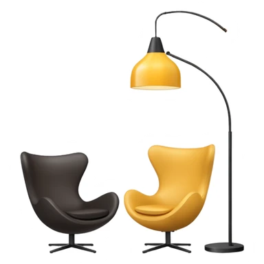 Create a minimalistic and stylish custom emoji that represents a premium interior design studio. The emoji should include a sleek modern chair, a hanging designer lamp, and architectural elements like a floor plan or a paint swatch.  sticker