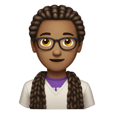 Brown teen nerd androginous boy with black and dark purple box braids showing near the eyes sticker