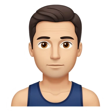 Youthful-looking athletic 40-year-old man with light brown skin, elongated face, defined jawline, attractive features, medium dark eyes, arched eyebrows, straight nose, confident expression, medium wavy dark hair with modern style, wearing a navy blue tank top sticker