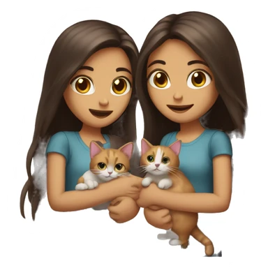 Two long hair brunettes keeping two cats in their hands sticker
