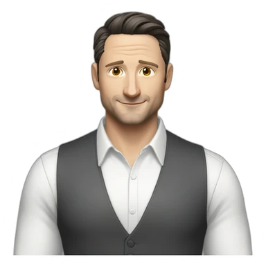 tim robinson dark black slicked back hair white shirt with a light grey vest sticker