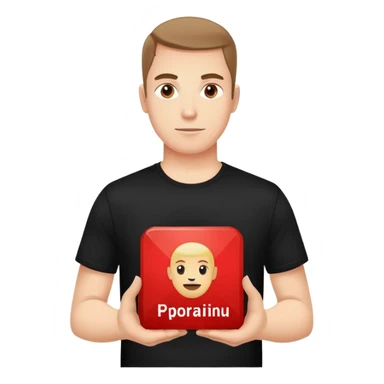 A man in a black t-shirt holding a red square, with the text "продающий красный" sticker