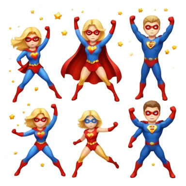 Female superhero emoji, male superhero emoji, sparkles  sticker