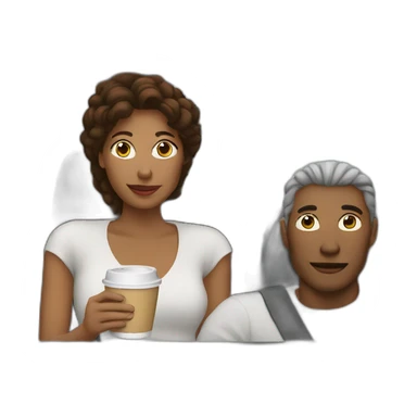 À woman and a man in a car with coffee sticker