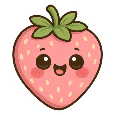a cute pink strawberry, original design, big eyes, blushing cheeks, joyful sticker