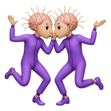 Last two brain cells dancing looking weird and kissing. not iphone emoji style. they wear purple jumpsuits sticker