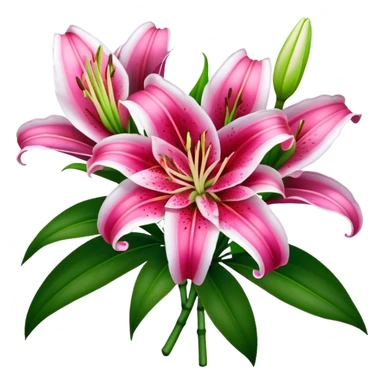 bouquet Deep Pink Oriental Lily with White Edge, luxuriant, leaf, bud sticker
