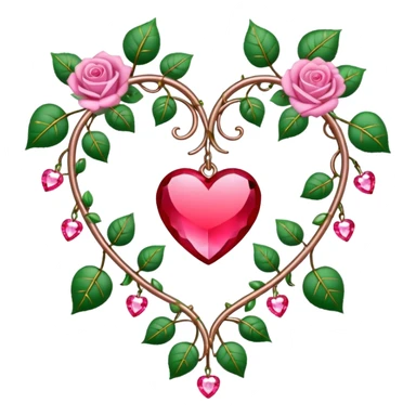 heart shape metal vine with pink-red roses border with crystals hanging  sticker