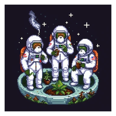 multiple apes in space suits floating and smoking weed sticker