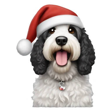 Black and white labradoodle with Santa hat sticker