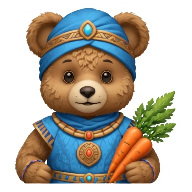 teddy bear Upper, wearing blue mayan ancient custome, with carrot half body sticker