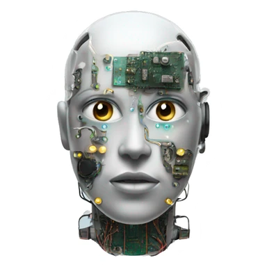 Cyborg head with eye implant and circuitry sticker