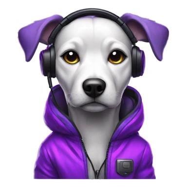 cyberpunk dog Editor with headphone wearing glowing purple jacket sticker