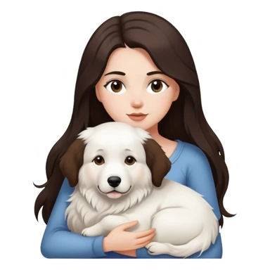 white girl with dark brown long hair holding Great Pyrenees  sticker