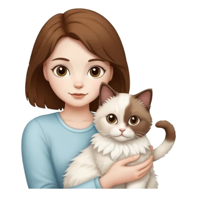 short brown haired white girl holding white fluffy cat and brown fluffy cat ragdoll sticker