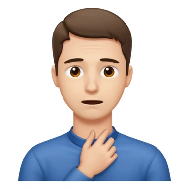 A man looking stressed holding the front of his neck  sticker