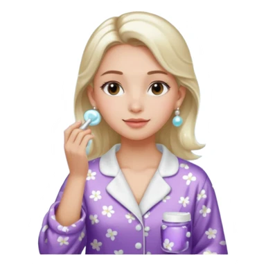 Clean girl aesthetic emoticons, apply skincare products, pearl earrings, glowing skin, pajamas, soft lighting sticker