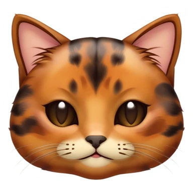 Meme-Worthy Cute Sleeping Tortoiseshell Cat Portrait Emoji, Head resting with a serene, sleepy smile and softly closed, dreamy eyes, showcasing a warm, mottled fur of rich browns and blacks, simplified yet adorably detailed, glowing with a gentle, drowsy radiance, high shine, exuding relaxed, heart-melting charm, styled with a soft glowing outline, capturing the essence of a sleeping tortoiseshell cat that radiates pure, peaceful cuteness! sticker