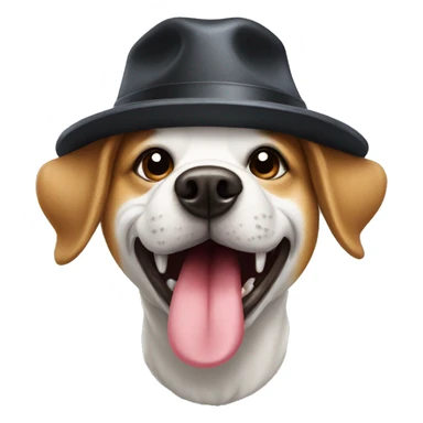 Dog with tongue out and hat sticker