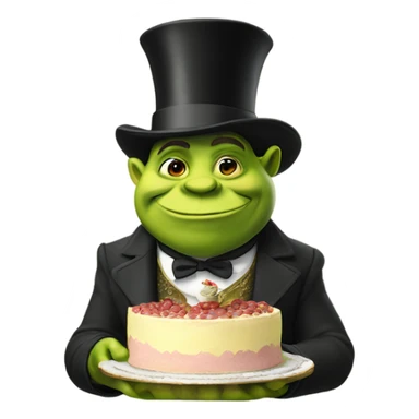 Shreck eating cake with a top hat on sticker