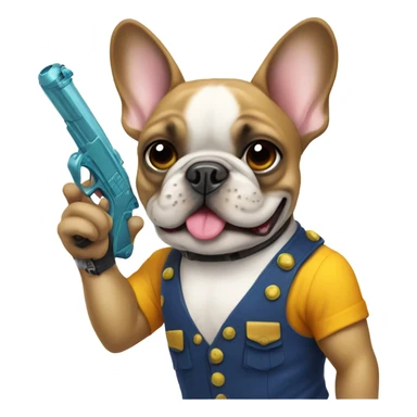 french bulldog with a water pistol sticker